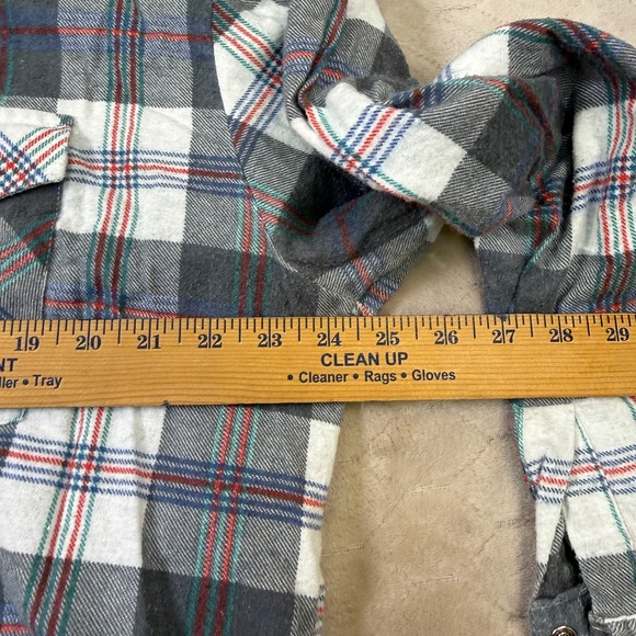 VTG BJ-R Long Tail Form Fit Western Shirt Mens XL Plaid Pearl Snap STAINED Look - Picture 9 of 12